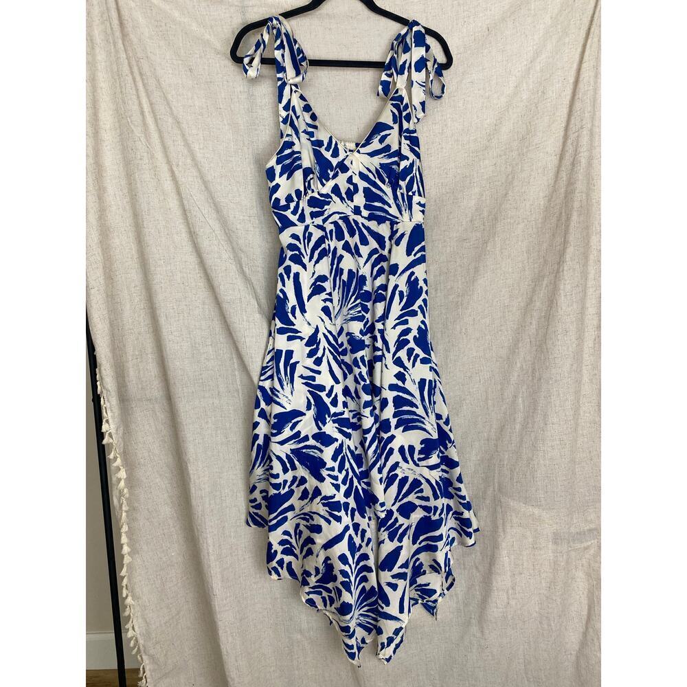 ALEXIS for Target Blue Botanical Tie Strap Asymmetrical Hem Dress Size Medium - Picture 2 of 15